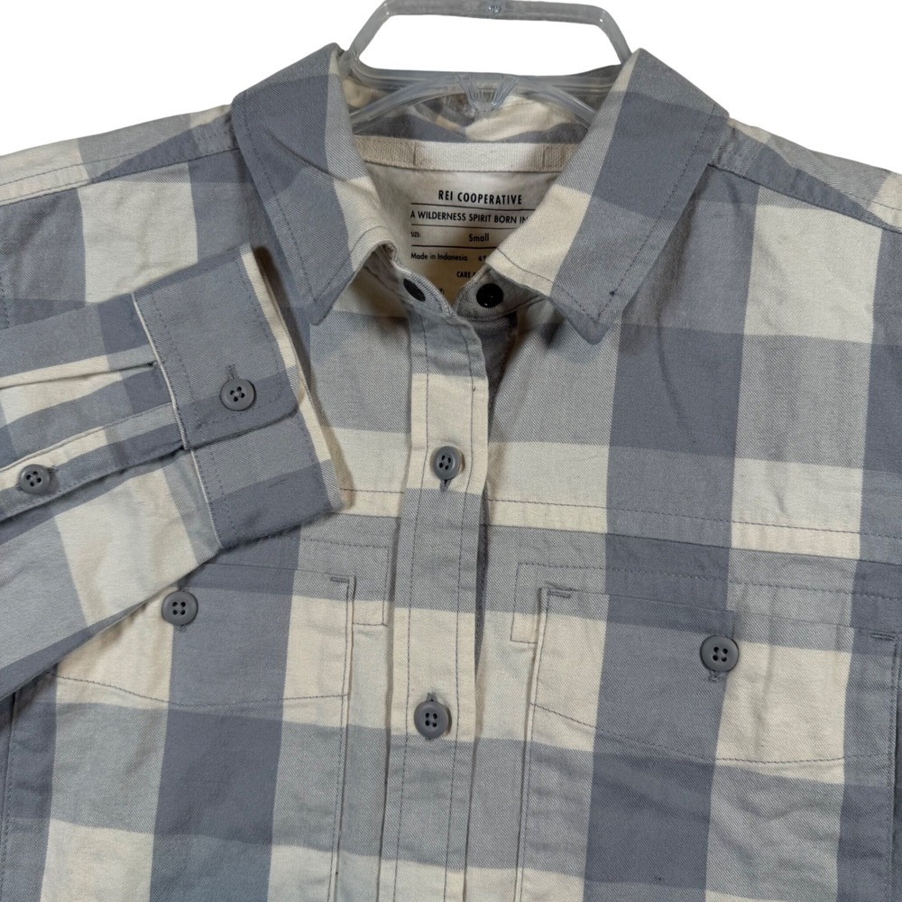 NEW REI Co-op Wallace Lake Flannel Shirt Womens Small Grey Plaid‎ Organic Cotton